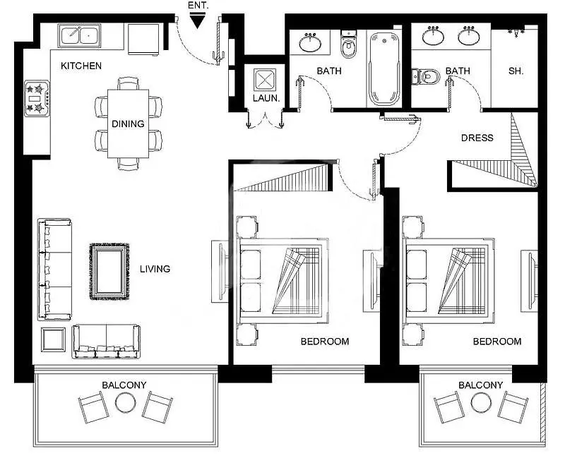Sea View 2-Bedroom - Beach Isle Dubai Apartment